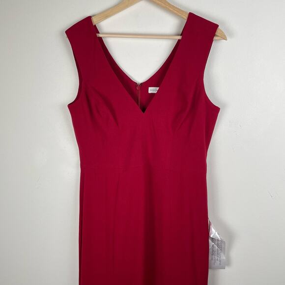 Dress the Population Sandra Gown Sz L Garnet Red Plunge Trumpet Wedding Evening - Picture 11 of 12